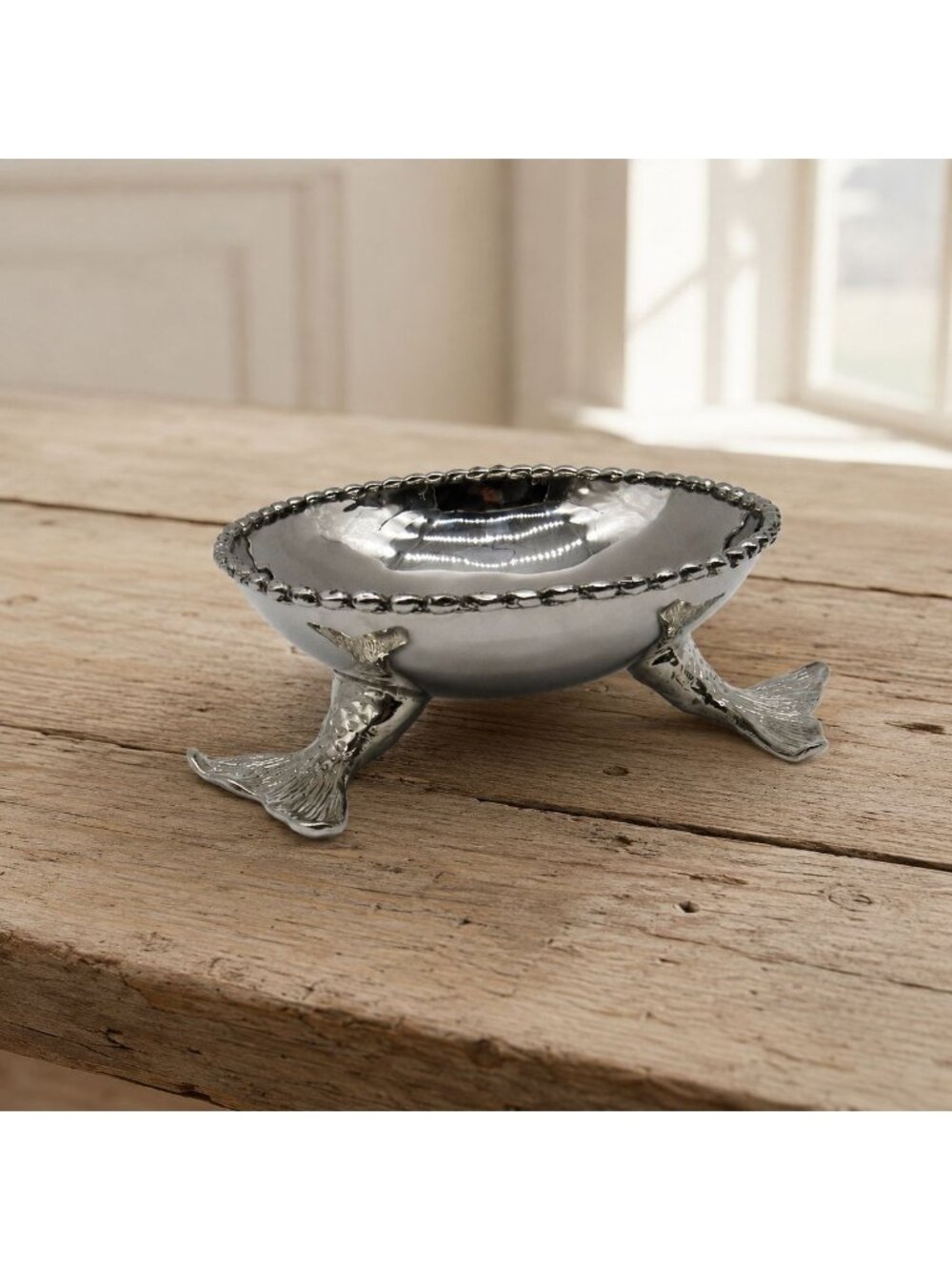 Vintage Michael Aram Signed Mermaid Fish Tail 90s Footed Bowl Silver 6"